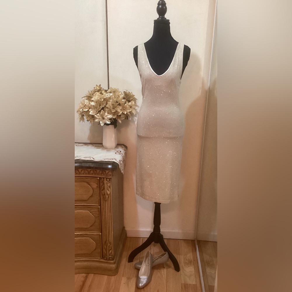 NWT Elegant Cream Glittery Sleeveless Dress